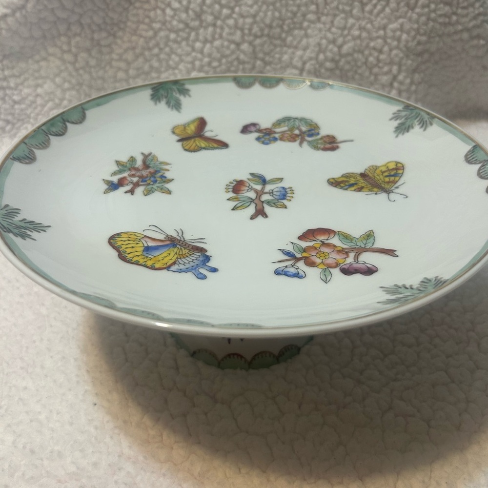 Herend Butterfly Motif Cake Stand - White and Yellow